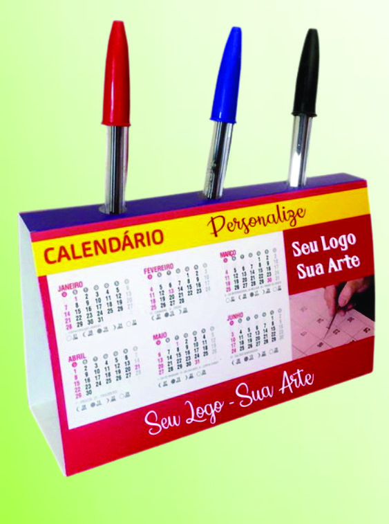 Calendário de Mesa Porta Canetas